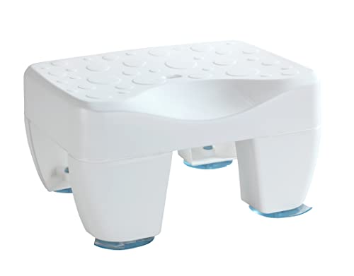 WENKO sedile antiscivolo per vasca da bagno con superficie strutturata, portata 150 kg, Plastica, 40 x 21 x 31 cm, Bianco