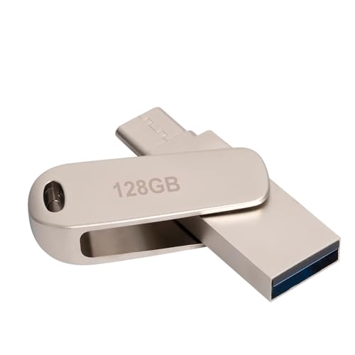 Nuxarkp Pendrive in metallo da 128GB, USB 3.0, colore argento, 3.0 Chiavetta usb 128 gb compatibile con porte USB-A e USB-C, velocità di trasferimento da 28 a 32MB/s