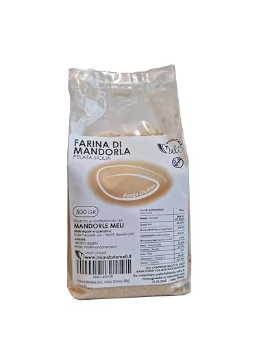 Farina di Mandorle Siciliane - Fonte di Vitamine e Fibre - Ottima per Preparazione di Dolci e Senza Glutine (Pelata Siciliana, 500g)