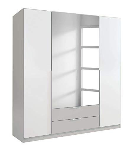 AVANTI TRENDSTORE - Texo - Armadio ad ante a battente e con specchio, in bianco alpino e grigio seta. Disponibile in 2 diverse misure (LAP 181x197x54 cm)