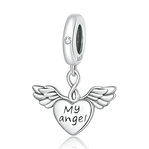 Ciondolo con ali a cuore in argento sterling 925 con charm My Angel per bracciale Pandora