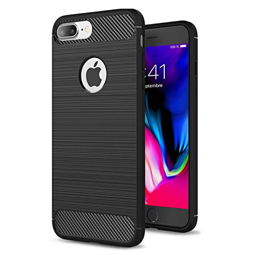 NEW'C Cover Compatibile con iPhone 7 Plus e iPhone 8 Plus, con Urti Assobirmento e Fibra di Carbonio [Gel Flex Silicone]