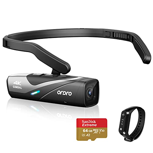 ORDRO Videocamera EP8 4k 60fps Vlog Videocamera Indossabile Senza Testine 1080p 60fps WIFI Camera, Supporto per Ricarica Rapida con Sensore Gimbal 2.0 e 1/2.8', Telecomando e Scheda Micro SD da 64 GB