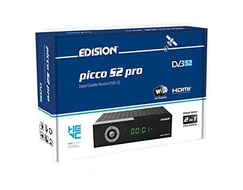 Decoder DVB-S2 HD EDISION PICCO S2 pro Ricevitore Digitale Satellitare DVB-S2 H.265 HEVC, Wi-Fi a bordo, Multistream, HDMI, SCART, SPDIF, USB, IR, lettore di schede, Telecomando Universale 2in1