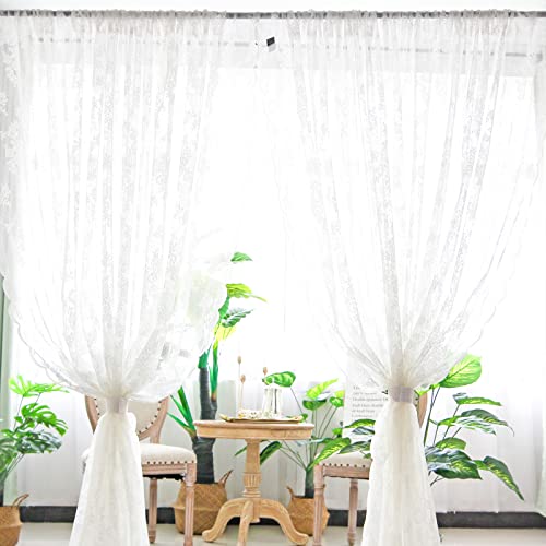 LEMCC Tende trasparenti in pizzo bianco, 2 pannelli, 1,5 x 1,8 m, romantiche rose floreali, tende a pannello in pizzo vintage, per cucina, camera da letto e soggiorno