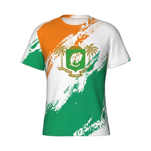T-shirt aderente con stampa 3D della bandiera della Costa d'Avorio maglietta aderente sportiva, Multicolore, M