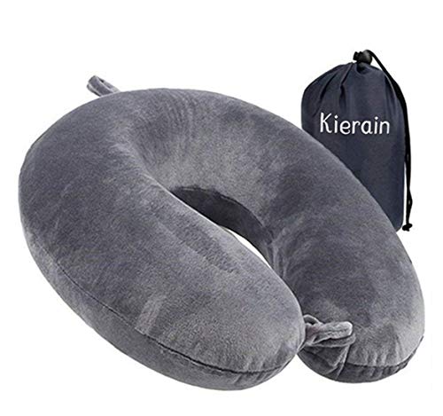 Cuscino da viaggio - Cuscino di supporto per il collo in memory foam, pacchetto rapido compatto e leggero di lusso per il campeggio, per dormire (grigio)