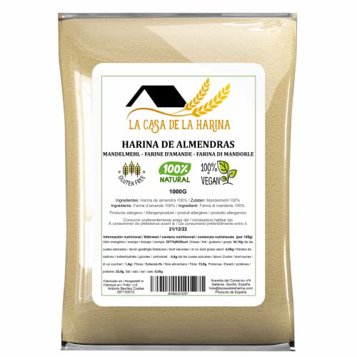 LA CASA DE LA HARINA Farina di Mandorle 1kg | PREMIUM | Senza glutine | Adatta per diete Keto (carboidrati 5,4 g x 100 g) | per Vegani | 100% naturale | finissima