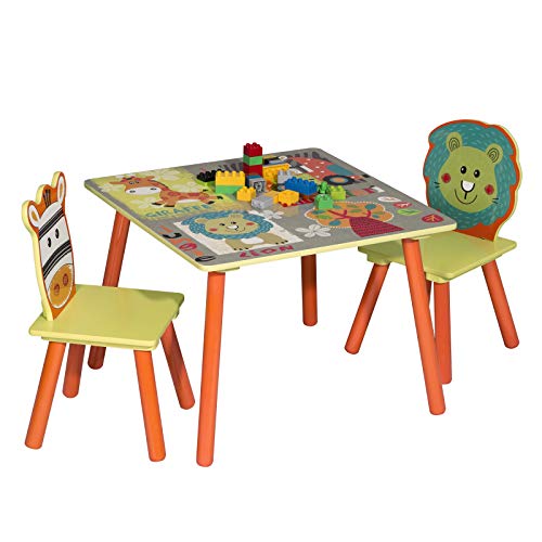 WOLTU SG006 Tavolo e Sedie per Bambini Gioco Tavolino con 2 Sgabelli Set Mobili per Soggiorno in Legno