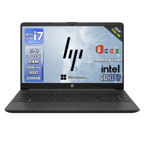 HP 250 G9, Notebook i7 Pc portatile, intel 12Th 4,7Ghz, Ram 20Gb, SSD 1 Tb, Display 15.6' FHD Ips, Windows 11 Pro, Office Pro, Laptop i7 pronto all'uso