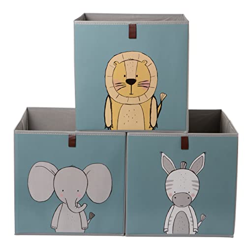2friends Kallax - Set di 3 scatole per giocattoli, per scaffali Kallax, con passante per estrazione, 33 x 33 x 33 cm, per cameretta dei bambini, lavabile, blu