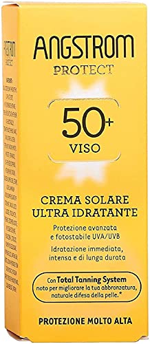 Angstrom Crema Solare Viso per un'Abbronzatura Ottima, Protezione Viso 50+ Abbronzante con Azione Ultra Idratante, Nutriente e Duratura, Indicata per Pelli Sensibili, 50 ml