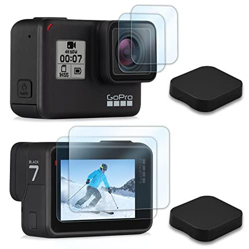 REDTRON Protezione dello schermo per GoPro Hero 7 Black/Hero 6/Hero 5(8 PCS), Protezione pellicola in vetro temperato ultra chiaro, protezione dell'obiettivo e copertura dell'obiettivo