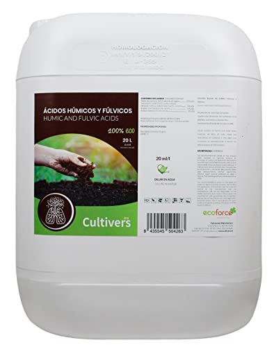 CULTIVERS Force Humic, Fertilizzante Umico e Acido Fulvico di Leonardite, Migliora la capacità di Assorbimento dei Nutrienti e Sviluppa la Radice, 20 L, Verde