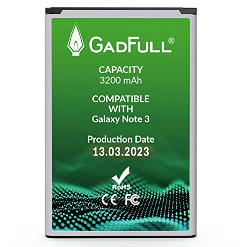 GadFull Batteria compatibile con Samsung Galaxy Note 3 | 2023 Data di produzione | Corrisponde al EB-B800BE originale | Compatibile con GT-N9000 | GT-N9005 | GT-N 9006 | GT-N9009