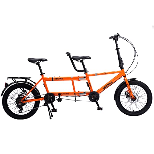 BIXUYOU Tandem Bike - Bicicletta pieghevole in tandem da città, bici da crociera da spiaggia per adulti in tandem pieghevole regolabile a 7 velocità, CE/FCC/CCC (Arancia)