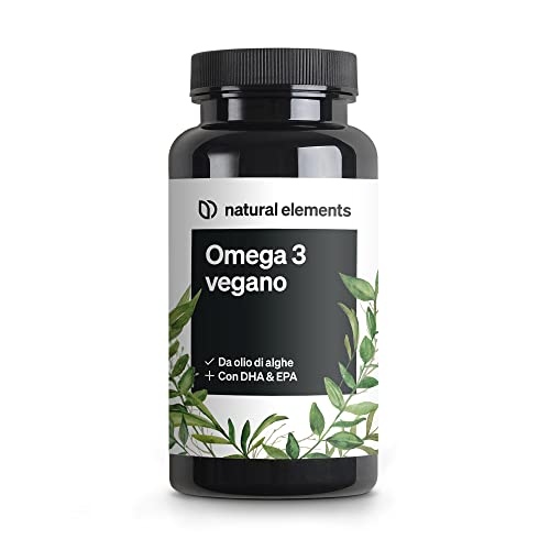 Omega 3 Vegan ad alta efficienza – 1444mg Olio di Alghe – Ad alto dosaggio con EPA & DHA di alta qualità – 90 Capsule – natural elements