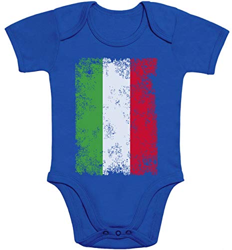 Shirtgeil Bandiera Italia Effetto Vintage Body Neonato Manica Corta 6-12 Mesi Blu