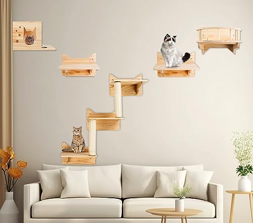 Mensole da parete per gatti, set di mobili da parete per gatti, mensole per gatti e posatoi per parete, set di mensole per arrampicata per gatti, tiragraffi per gatti con 3 gradini