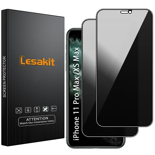 Lesakit 2 Pezzi Privacy Pellicola Protettiva per iPhone 11 Pro Max/Xs Max 6,5 Pollici, Anti Spy in Vetro Temperato, Anti-Impronta, Durezza 9H, Compatibile con Cover, No Bolle