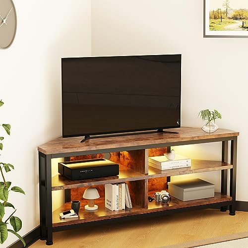 Dripex Mobile angolare per TV, con illuminazione a LED, colore marrone vintage 106x36x45.5 cm