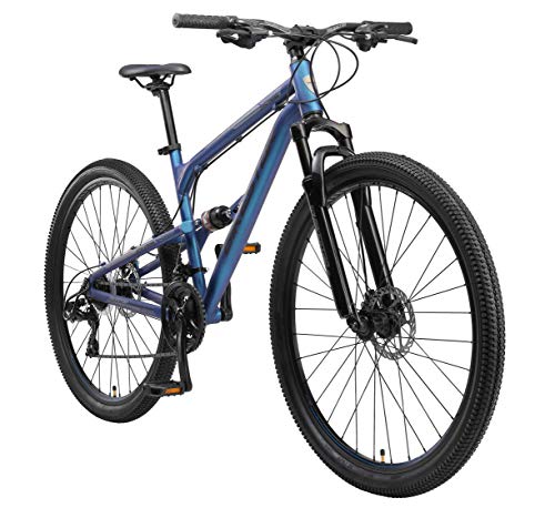 BIKESTAR MTB Mountain Bike Sospensione Completa in Alluminio, Freni a Disco, 29' | Bicicletta MTB Telaio 17.5' Cambio Shimano a 21 velocità | Blu