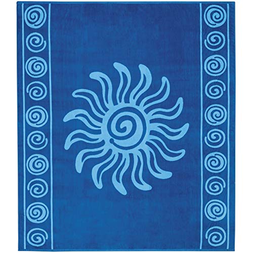 Delindo Lifestyle - Telo mare in spugna Tropical XXL, motivo: sole, colore: blu, 100% cotone, dimensioni 180 x 200 cm