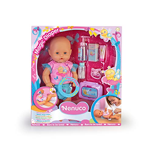 Nenuco - pannolino magico, bambola con pannolino elettronico, con accessori per la cura, per bambine e bambini dai 2 anni, Famosa (700017205)