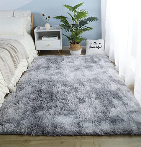 linyingdian Tappeto peloso morbido e antiscivolo da sala da pranzo e da camera da letto tappeto sfumato (grigio chiaro, 60×160cm)
