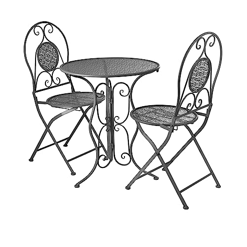 KASANOVA Set da giardino tavolino e 2 sedie pieghevoli in ferro grigio