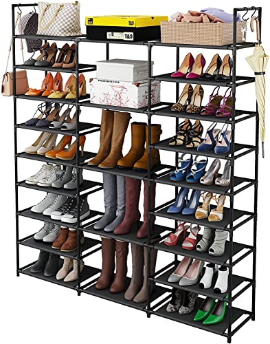 FINEW Scarpiera in metallo, sottile scarpiera con 23 ripiani, può contenere 50-55 paia di scarpe e stivali, scaffale per soggiorno, camera da letto, corridoio, ingresso, spogliatoi - nero