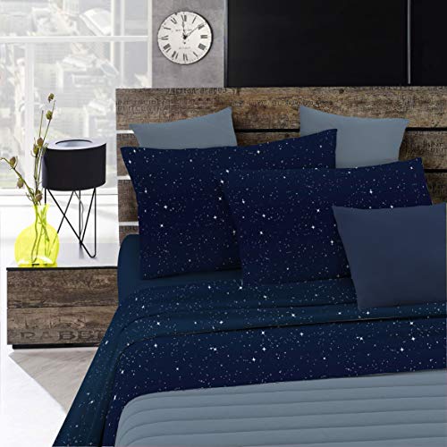 Italian Bed Linen Fashion Completo Letto, Microfibra, Blu (Stars), Una Piazza e Mezza