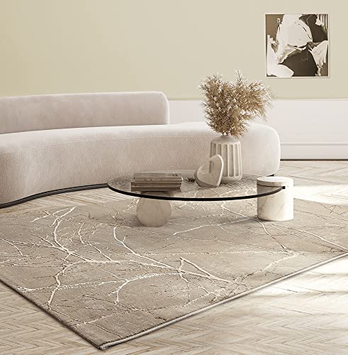 the carpet Mila tappeto moderno per il soggiorno, elegante tappeto lucido a pelo corto per il soggiorno in beige con motivo a fulmini in oro, tappeto 80 x 150 cm