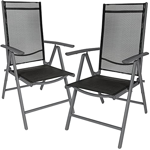 TecTake Set di alluminio sedie da giardino pieghevole con braccioli - disponibile in diversi colori e quantità - (Grigio scuro | 2 sedie | no. 401633)