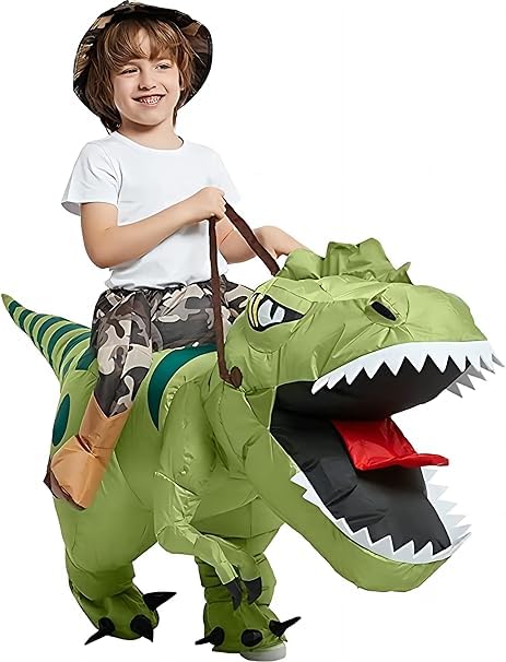 FXICH Costume da dinosauro gonfiabile equitazione T Rex Air Blow up Funny Fancy Dress Party Halloween Costume per adulti 【Height Fit for 120-150 cm】