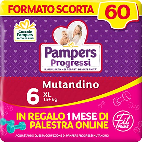 Pampers Progressi Mutandino & Fit Prime XL, 60 Pannolini, Taglia 6 (15+ Kg)