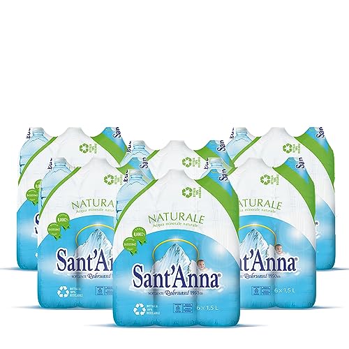 Acqua Sant'Anna Pack 1,5L Naturale | 36 Bottiglie di Plastica | Minerale, Oligominerale, Minimamente mineralizzata