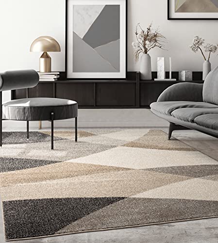 the carpet Pearl - Tappeto moderno a pelo corto, per soggiorno e camera da letto, motivo geometrico, a onde, 80 x 140 cm, colore beige