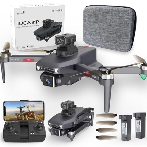 Drone con Telecamera, IDEA31P Drone Professionale con Evitamento Ostacoli a 360°, Motori Senza Spazzole, Posizionamento Ottico del Flusso, Quadcopter RC WiFi a 5 GHz Drone Multigioco per Principianti