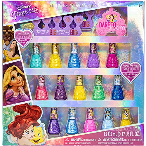 Disney Princess - Townley Girl - Smalto per unghie non tossico a base d'acqua, sicuro ad asciugatura rapida, set regalo per bambini e ragazze, colori scintillanti e opachi (18 pezzi)